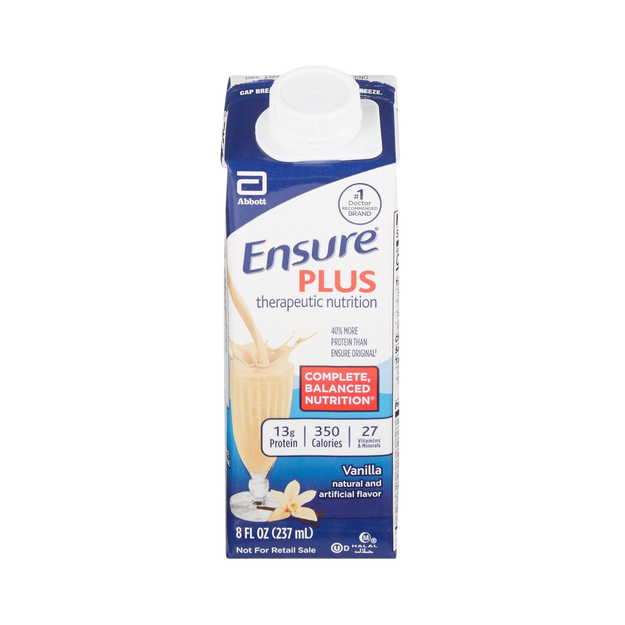 Oral Supplement Ensure Plus Therapeutic Nutrition Vanilla Flavor Liquid 8 oz. Reclosable Carton 
