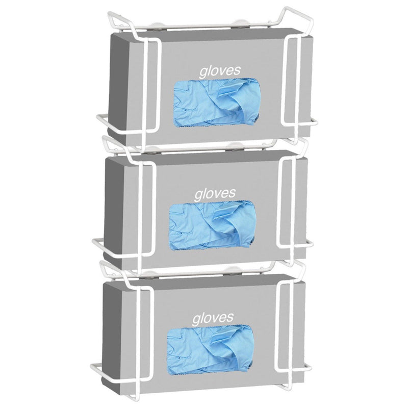 Glove Box Holder Horizontal Mounted 3-Box Capacity White 4-1/4 X 10-1/2 X 20-1/4 Inch Powder-Coated Steel (Box of 12)