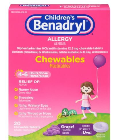 Children's Allergy Relief Children's Benadryl 12.5 mg Strength Chewable Tablet 20 per Box 