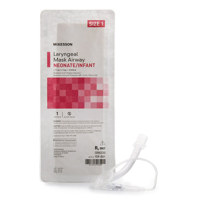 Curved Laryngeal Mask McKesson Size 1 4 mL Cuff PVC Single Patient Use Sterile (Case of 50)