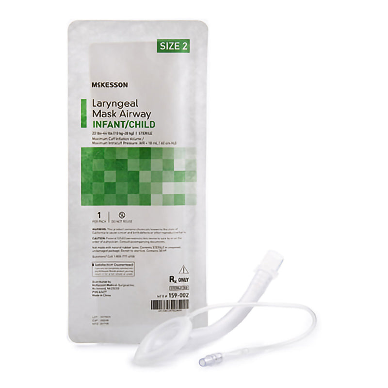 Curved Laryngeal Mask McKesson Size 2 10 mL Cuff PVC Single Patient Use Sterile (Case of 50)