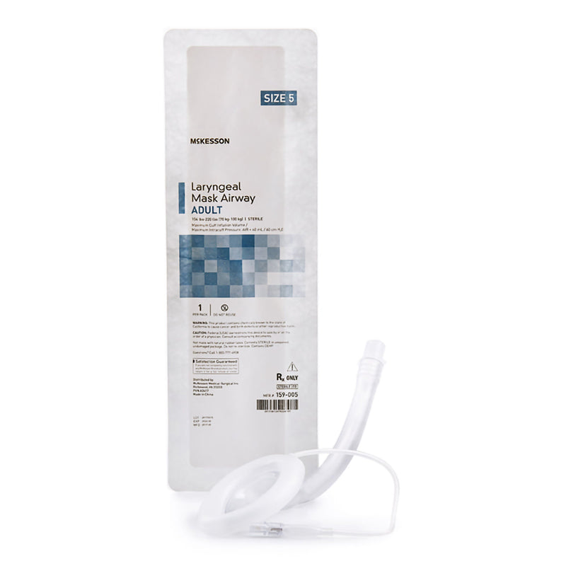 Curved Laryngeal Mask McKesson Size 5 40 mL Cuff PVC Single Patient Use Sterile (Case of 50)