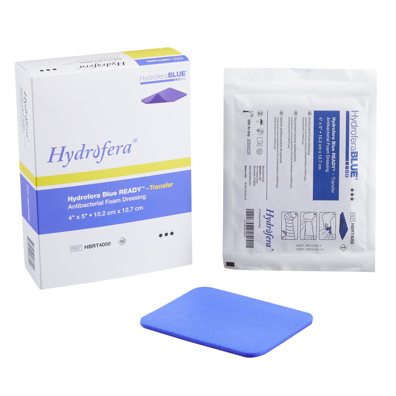 Antibacterial Foam Dressing Hydrofera BLUE READY-Transfer 4 X 5 Inch Without Border Without Film Backing Nonadhesive Rectangle Sterile (Box of 10)