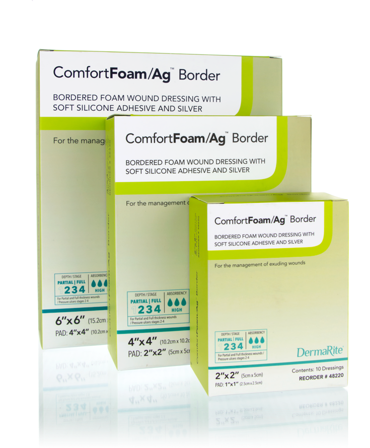 Silver Foam Dressing ComfortFoam/Ag Border 2 X 2 Inch Square Sterile 