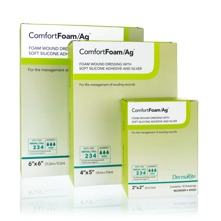 Silver Foam Dressing ComfortFoam/Ag 4 X 5 Inch Square Sterile 