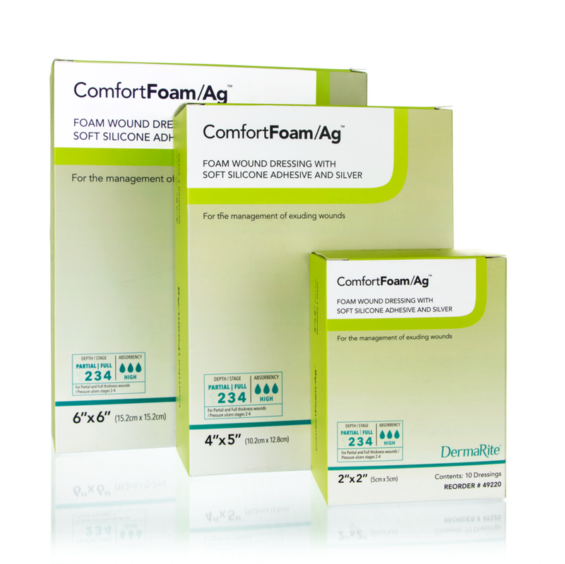 Silver Foam Dressing ComfortFoam/Ag 4 X 5 Inch Square Sterile 