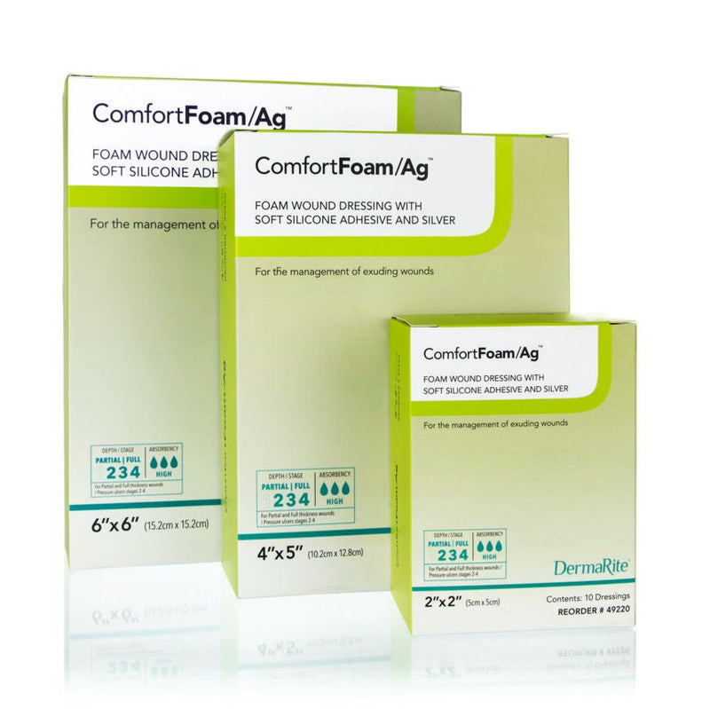 Silver Foam Dressing ComfortFoam/Ag 6 X 6 Inch Square Sterile (Box of 10)