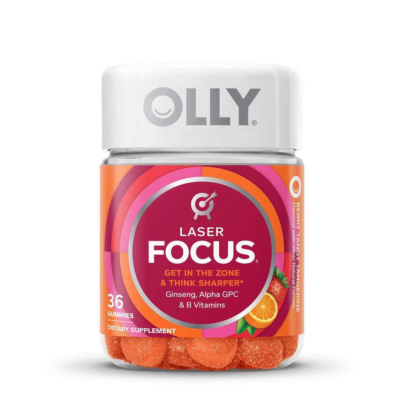 Dietary Supplement OLLY Laser Focus B6 / B12 / Ginseng / Alpha GPC 2 mg - 50 mcg - 100 mg - 20 mg Strength Gummy 36 per Bottle Berry Tang Flavor