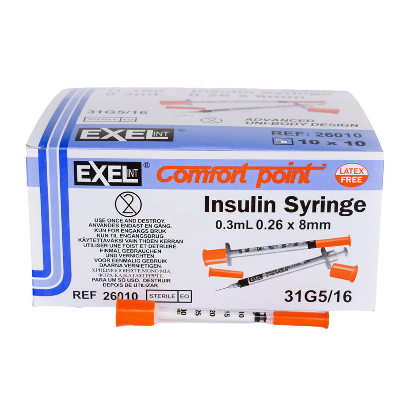 Standard Insulin Syringe with Needle Comfort Point Lo-Dose 0.3 mL 5/16 Inch 31 Gauge NonSafety Thin Wall (Case of 500)