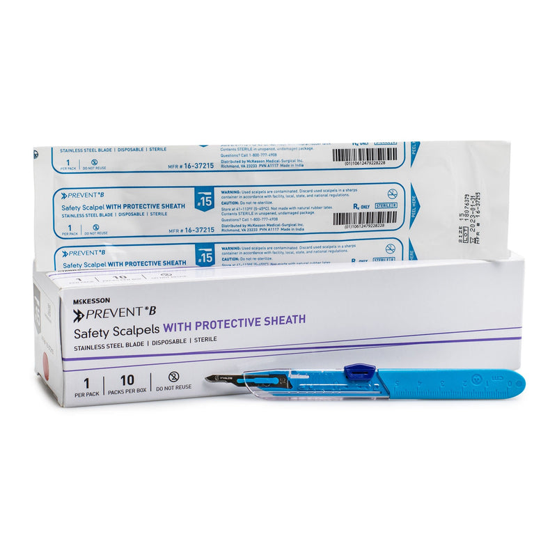 Safety Scalpel McKesson Prevent B No. 15 Stainless Steel / Plastic Classic Grip Handle Sterile Disposable (Case of 500)