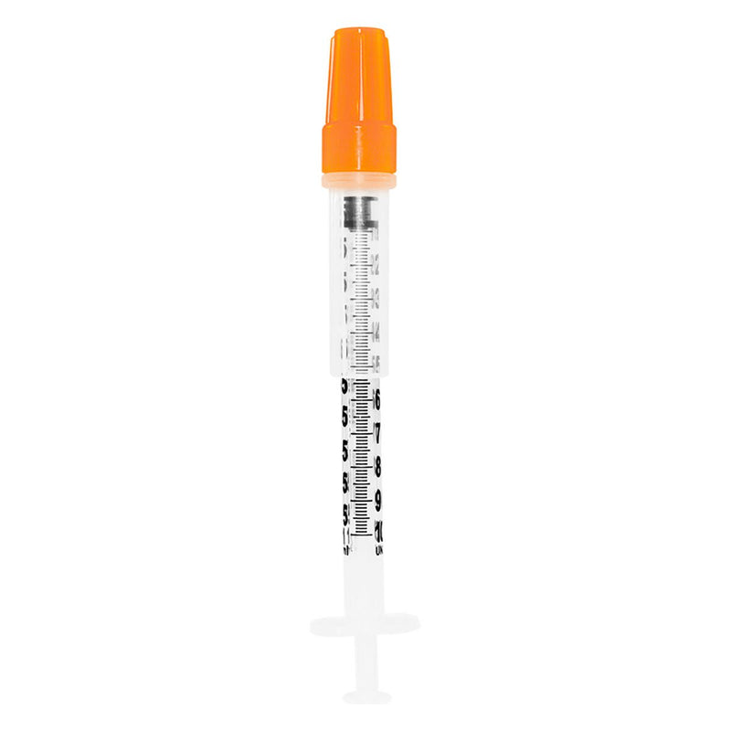 Safety Insulin Syringe with Needle SOL-GUARD 1 mL 1/2 Inch 29 Gauge Sliding Safety Needle Regular Wall