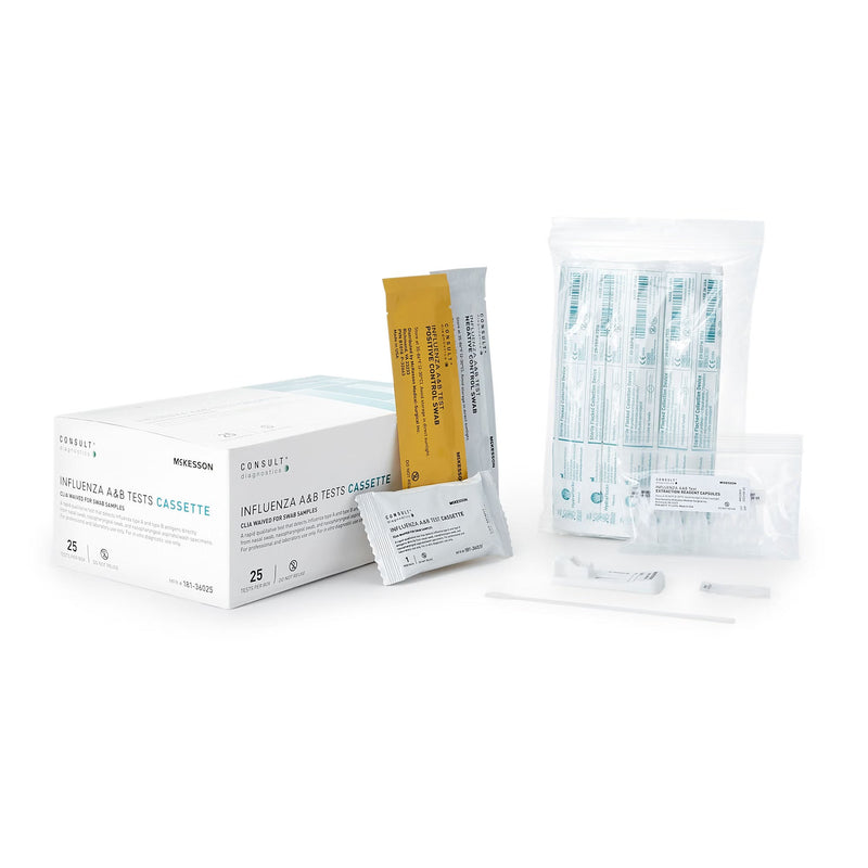 Respiratory Test Kit McKesson Consult Influenza A + B 25 Tests CLIA Waived Sample Dependent 
