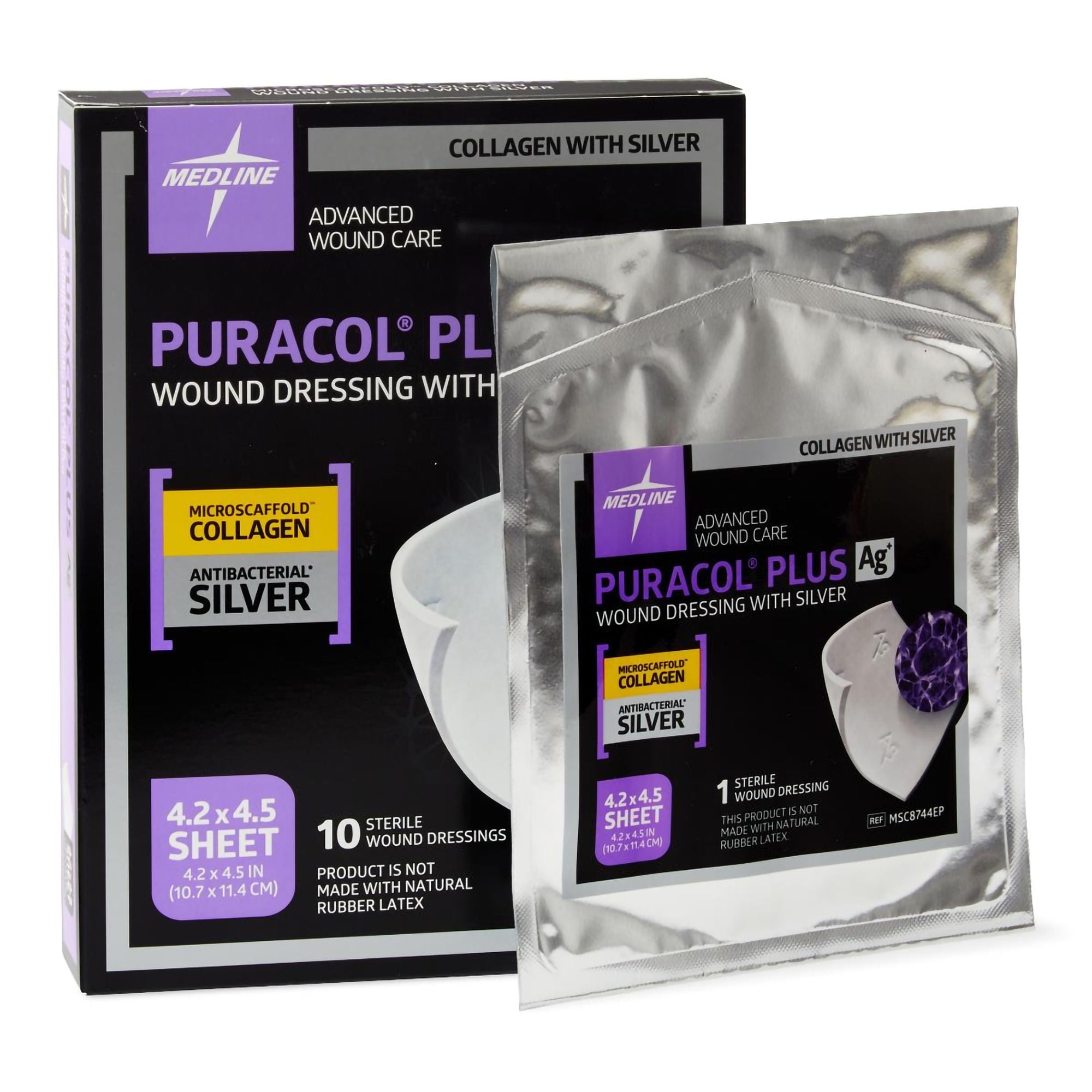 Medline Silver Collagen Dressing Puracol Plus AG+ 4-1/4 X 4-1/2 Inch Square Sterile (MSC8744EP / CS)