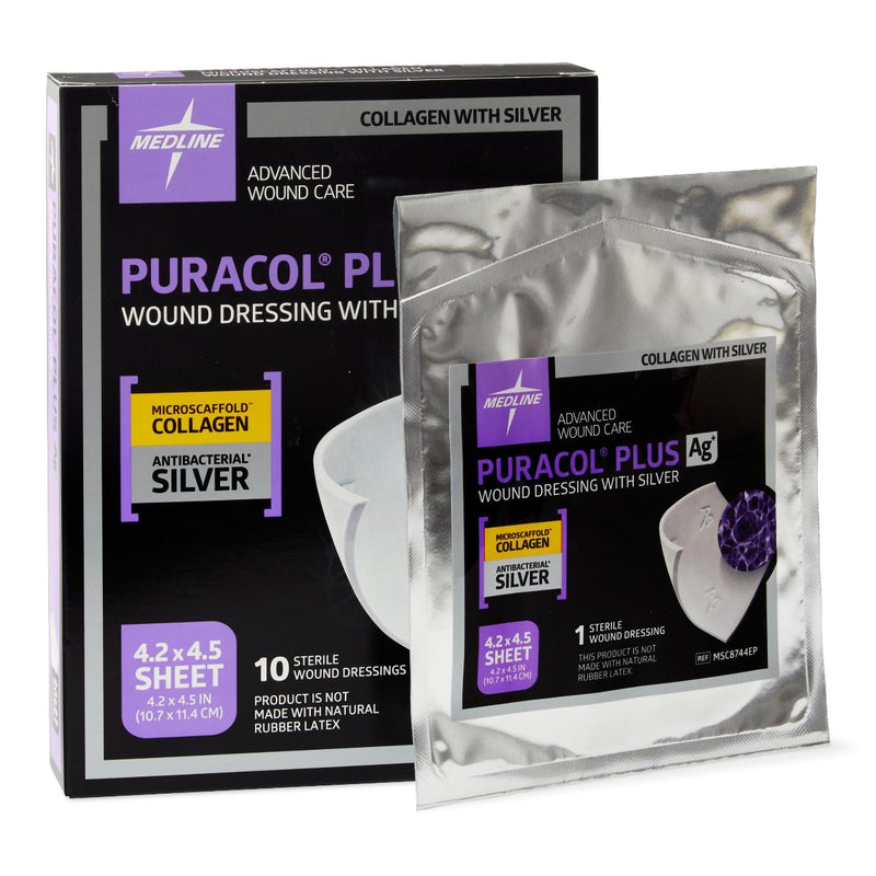 Medline Silver Collagen Dressing Puracol Plus AG+ 4-1/4 X 4-1/2 Inch Square Sterile (MSC8744EP / CS)