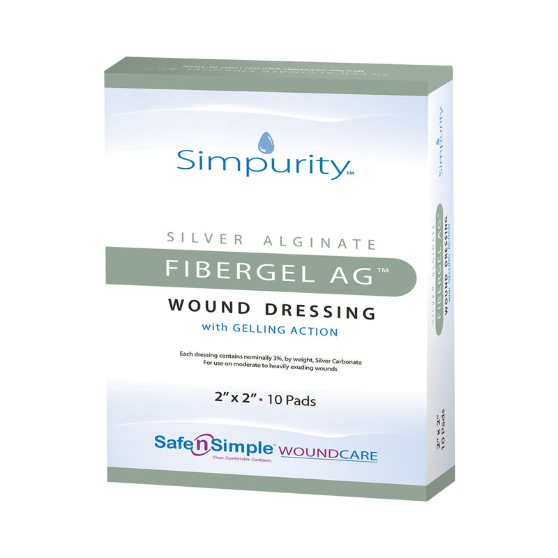 Silver Alginate Dressing Simpurity Fibergel AG 2 X 2 Inch Square Sterile 