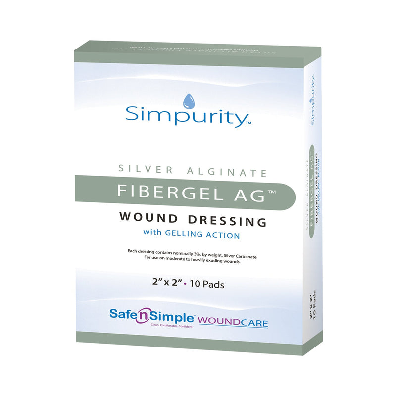 Silver Alginate Dressing Simpurity Fibergel AG 2 X 2 Inch Square Sterile 