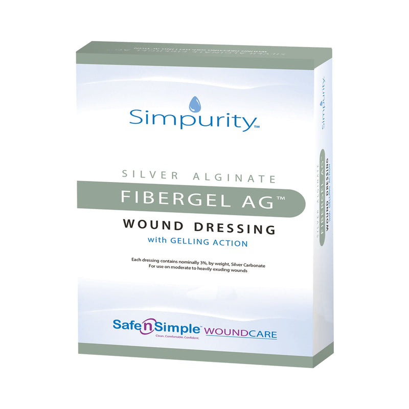 Silver Alginate Dressing Simpurity Fibergel AG 4 X 4-3/4 Inch Rectangle Sterile (Case of 100)