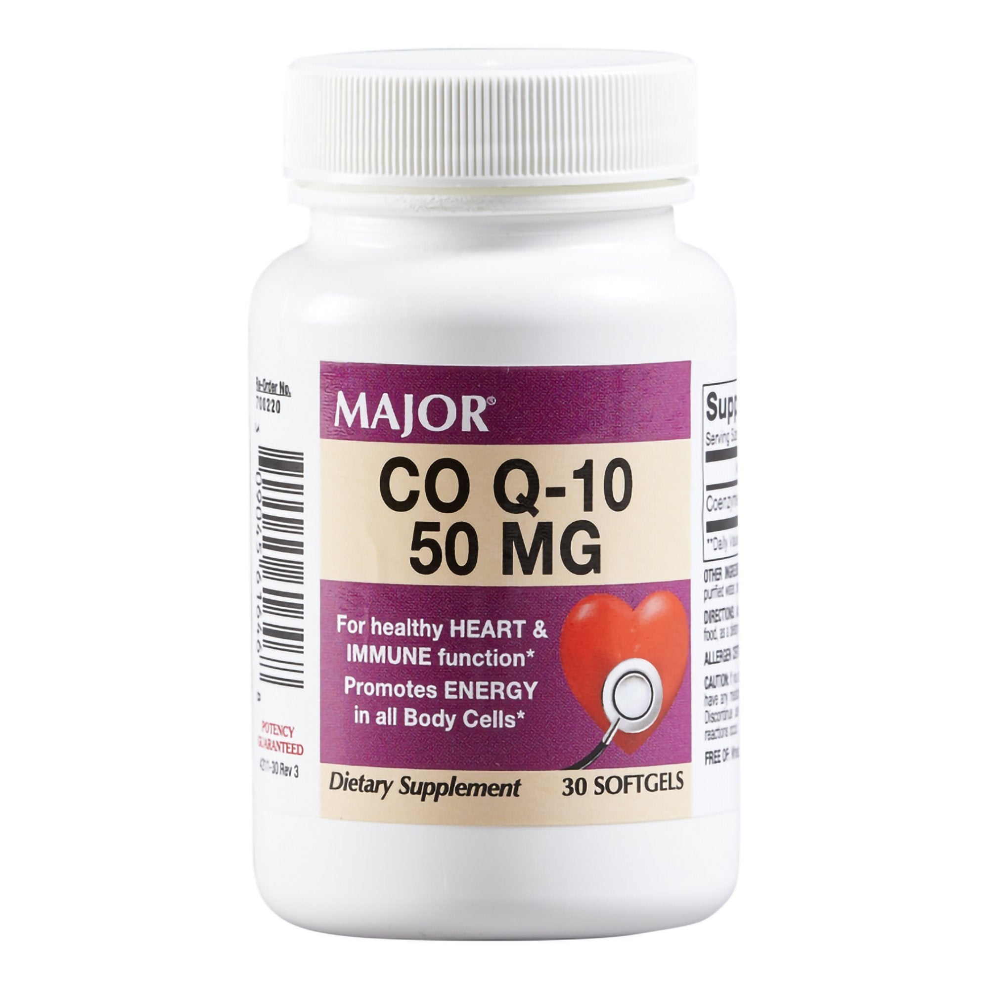 Dietary Supplement Major Coenzyme Q-10 50 mg Strength Softgel 30 per Bottle Unflavored 