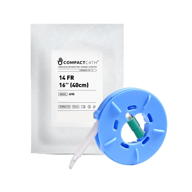 Urethral Catheter CompactCath Coude Tip Silicone Lubricated PVC 14 Fr. 16 Inch Length 