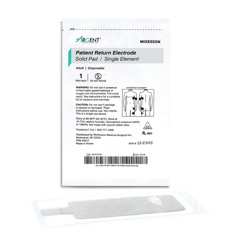 Patient Return Electrode McKesson Single Without Cord (Box of 50)