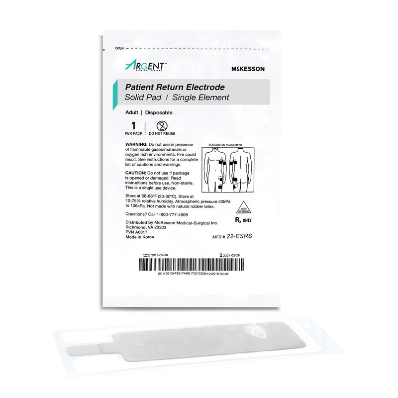 Patient Return Electrode McKesson Single Without Cord (Box of 50)