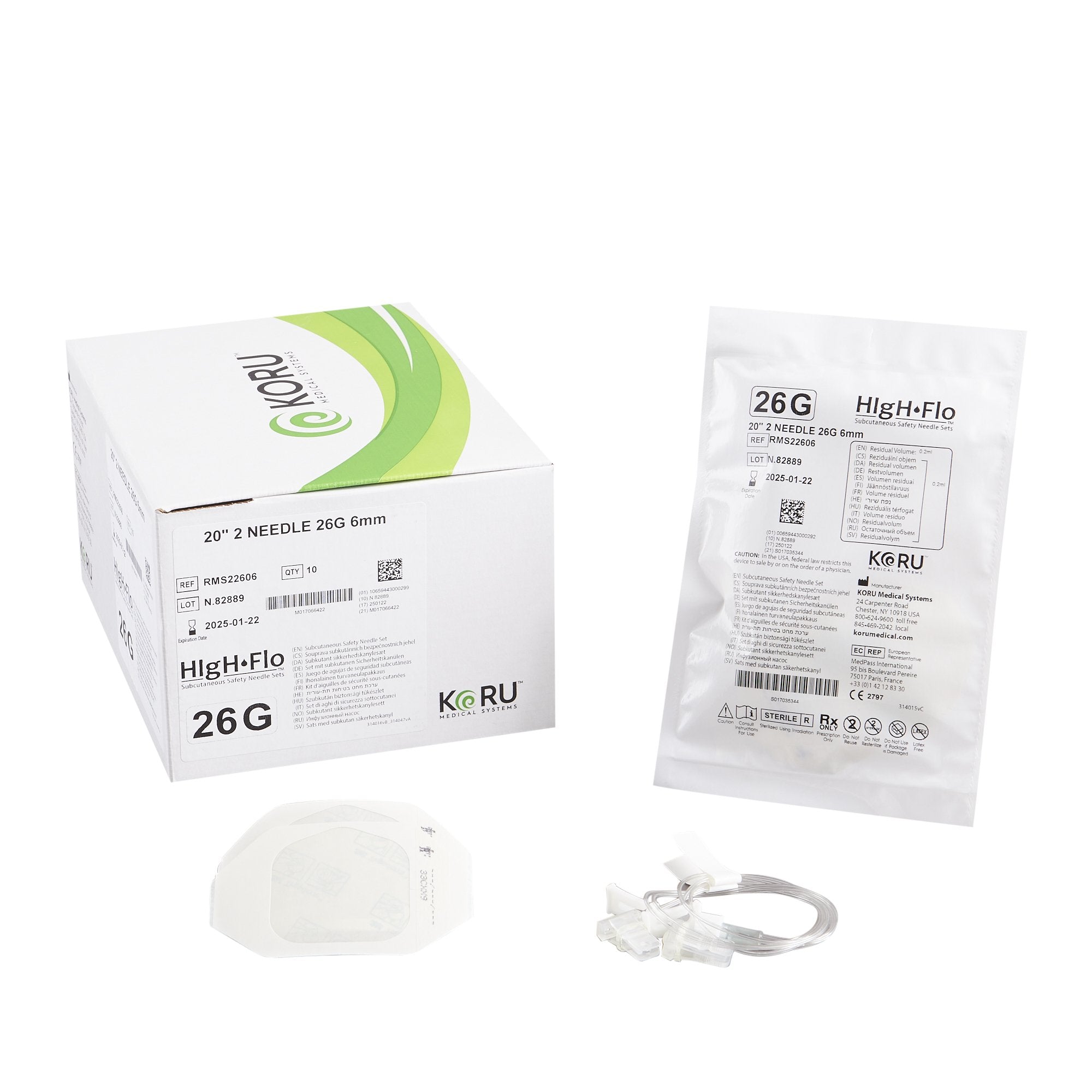 Sub-Q Infusion Set HIgH-Flo2 2 X 26 Gauge 6 mm 20 Inch Tubing Without Port 