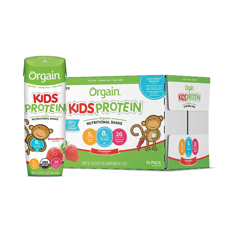 Pediatric Oral Supplement Orgain Kids Protein Organic Nutritional Shake Strawberry Flavor 8.25 oz. Carton Liquid Organic 