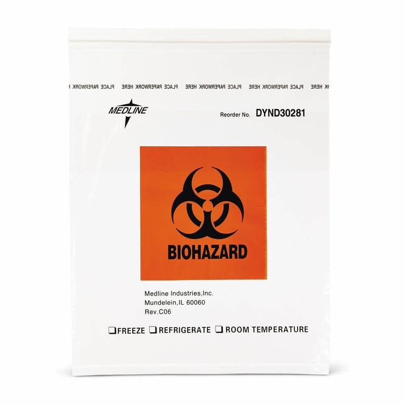 Medline Specimen Transport Bag 12 X 15 Inch Zip Closure Biohazard Symbol / Storage Instructions NonSterile (DYND30281 / CS) 