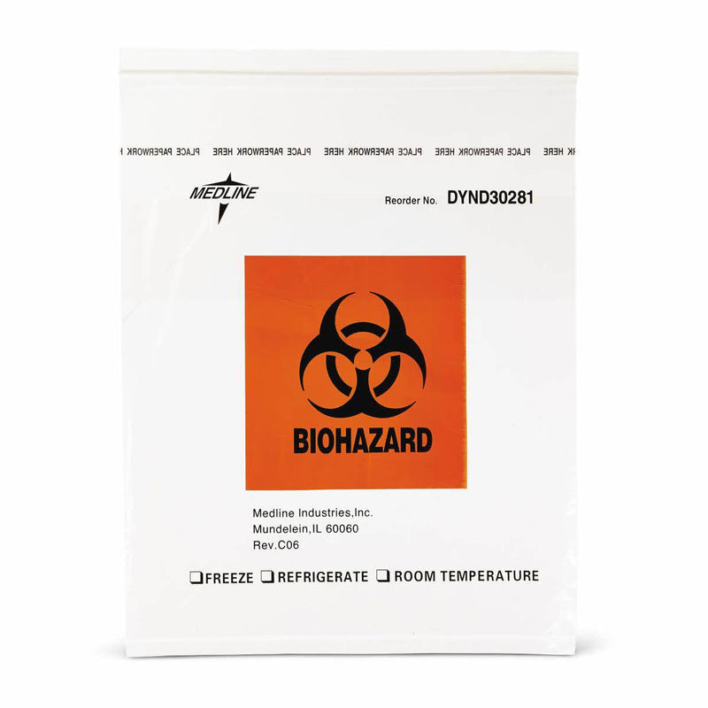 Medline Specimen Transport Bag 12 X 15 Inch Zip Closure Biohazard Symbol / Storage Instructions NonSterile (DYND30281 / CS) 