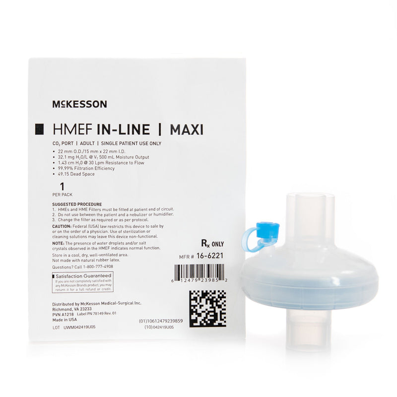 Heat and Moisture Exchanger with Filter McKesson 32.1 mg H₂O/L 30 LPM Straight (Case of 50 Packs)
