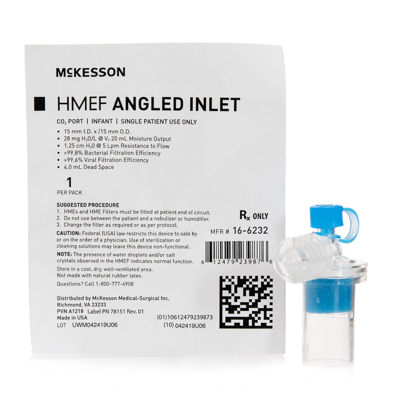Heat and Moisture Exchanger with Filter McKesson 28 mg H₂O/L 5 LPM Angled (Case of 25 Packs)
