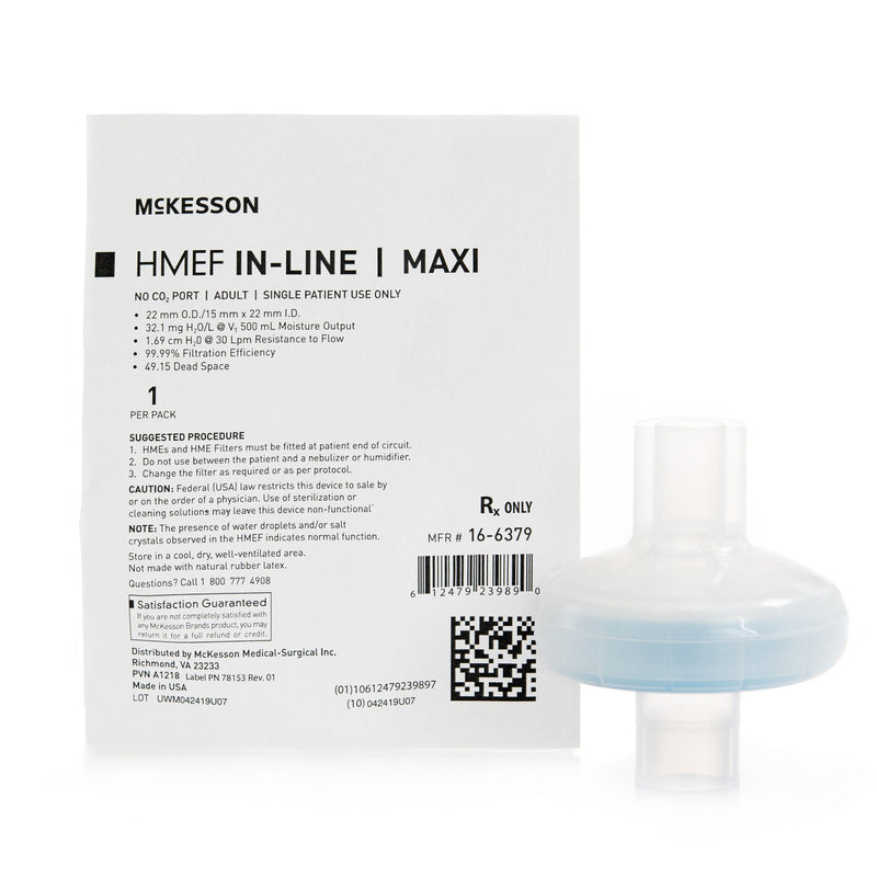 Heat and Moisture Exchanger with Filter McKesson 32.1 mg H₂O/L 30 LPM Straight (Case of 50 Packs)
