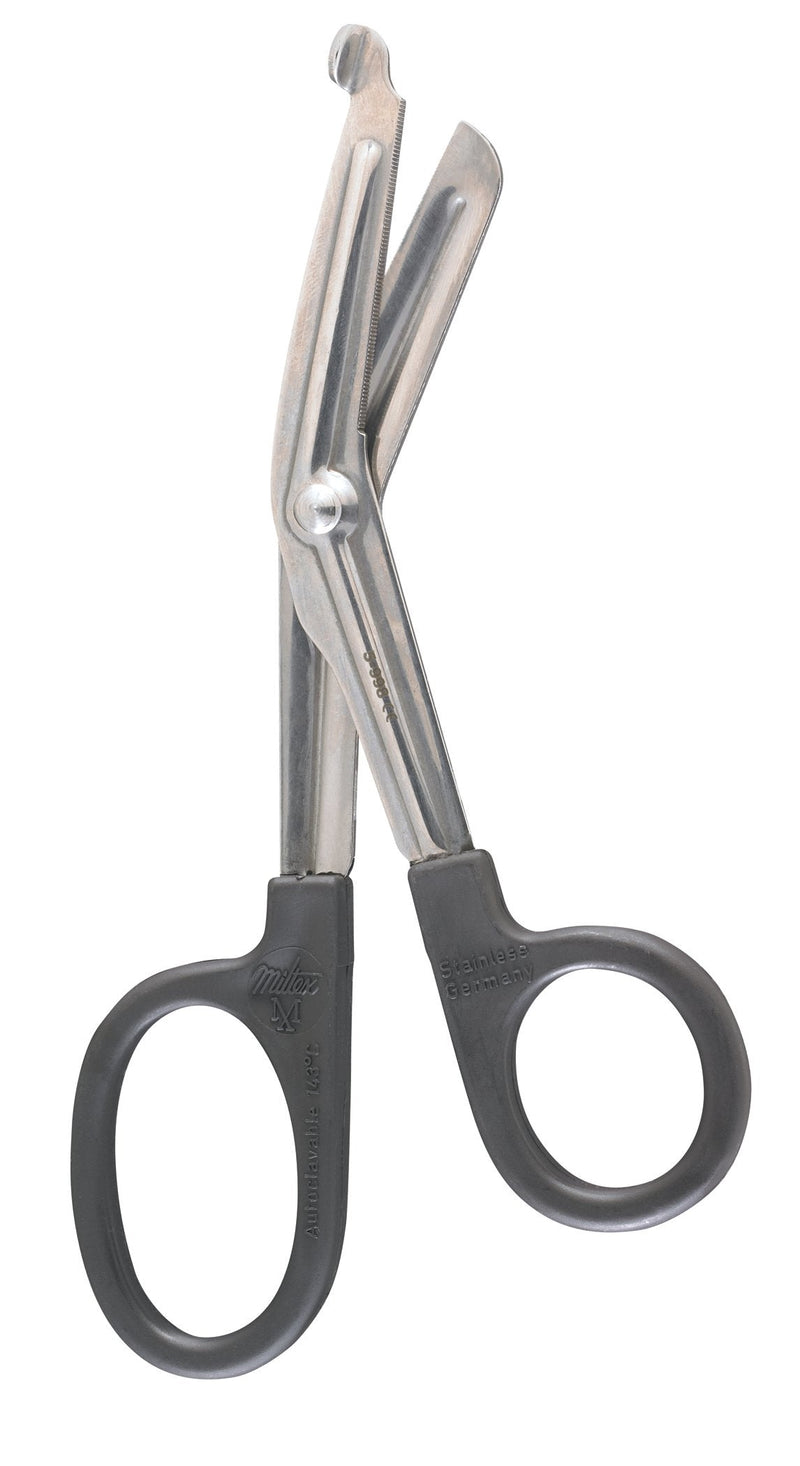 Bandage and Utility Scissors McKesson Argent 6-1/2 Inch Length OR / Surgical Grade German Stainless Steel / Plastic NonSterile Black Finger Ring Handle Angled Blunt Tip / Blunt Tip 