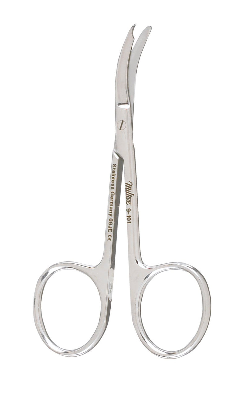 Stitch Scissors McKesson Argent 3-1/2 Inch Length OR / Surgical Grade German Stainless Steel NonSterile Finger Ring Handle Curved, Shortbent Blunt Tip / Blunt Tip 