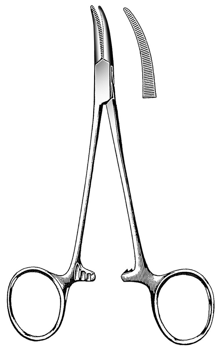Mosquito Forceps Halsted 5 Inch Length OR / Surgical Grade Stainless Steel NonSterile Locking Finger Ring Handle Curved Serrated Tips 