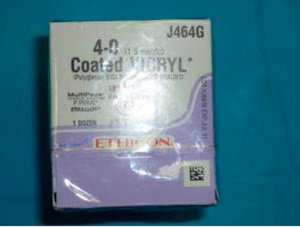 Absorbable Suture with Needle Coated Vicryl Polyglactin 910 P-3 3/8 Circle Precision Reverse Cutting Needle Size 4-0 Braided 