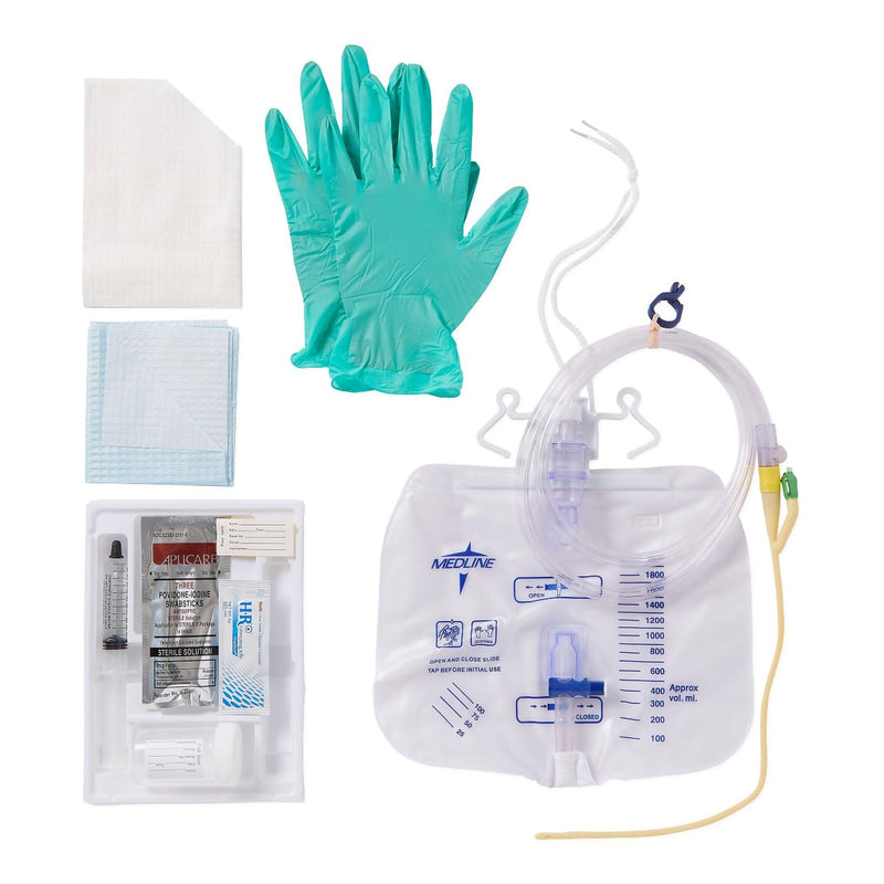 Medline Indwelling Catheter Tray Medline Closed System / Foley 14 Fr. 10 cc Balloon Silicone Elastomer Coated Latex (DYND11855 / CS)
