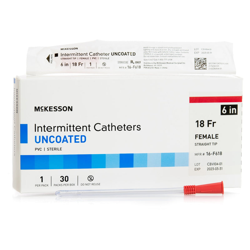 Urethral Catheter McKesson Straight Tip Uncoated PVC 18 Fr. 6 Inch Length 