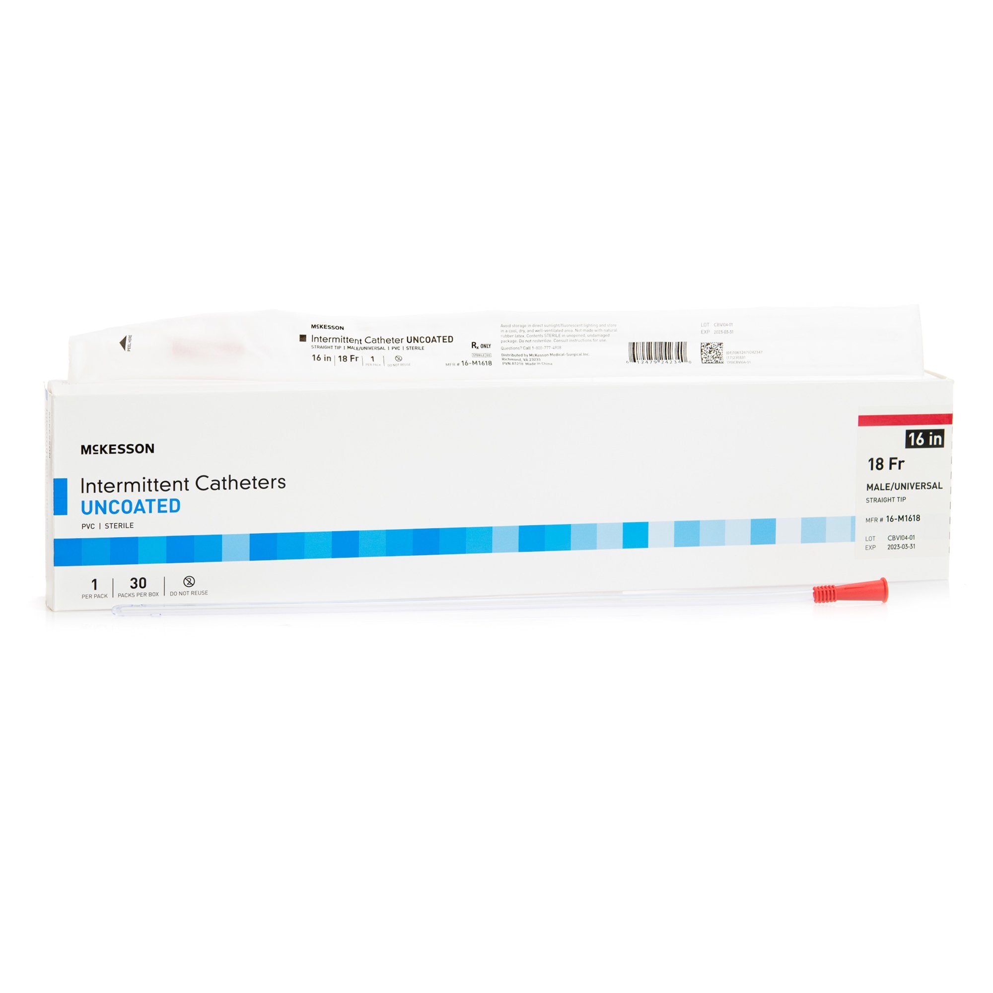 Urethral Catheter McKesson Straight Tip Uncoated PVC 18 Fr. 16 Inch Length