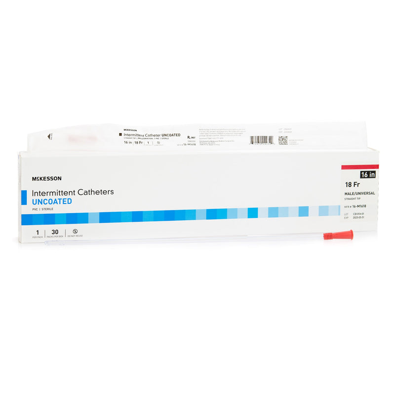 Urethral Catheter McKesson Straight Tip Uncoated PVC 18 Fr. 16 Inch Length