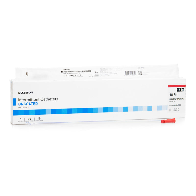 Urethral Catheter McKesson Coude Tip Uncoated PVC 18 Fr. 16 Inch Length (Case)