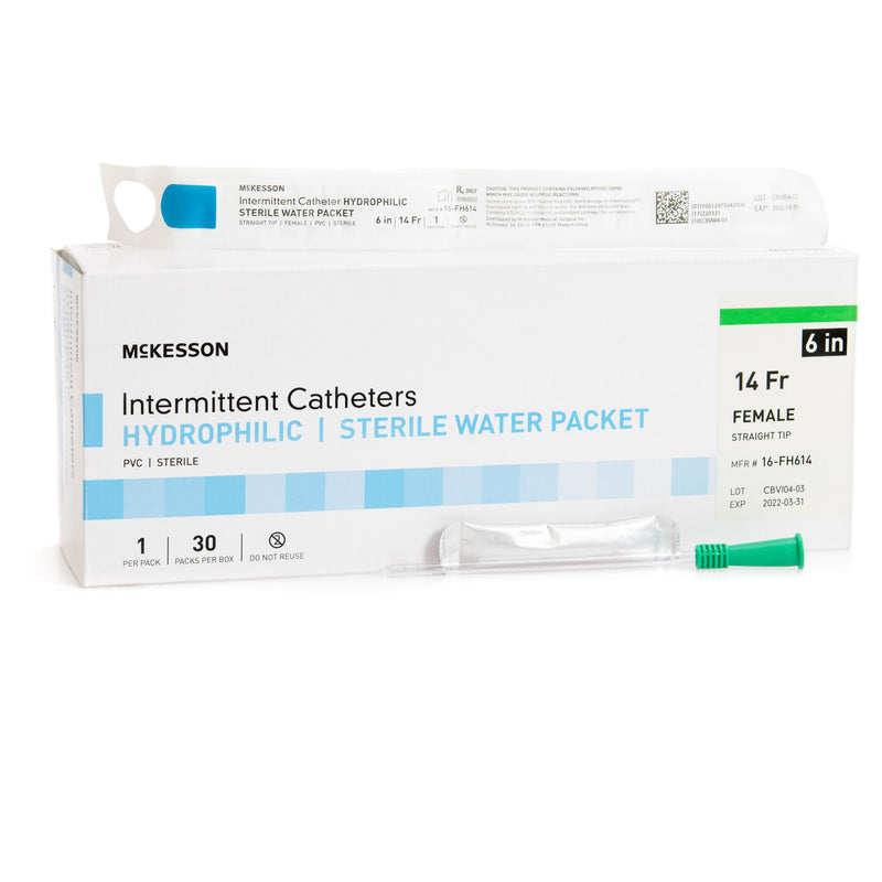 Urethral Catheter McKesson Straight Tip Hydrophilic Coated PVC 14 Fr. 6 Inch Length (Case)