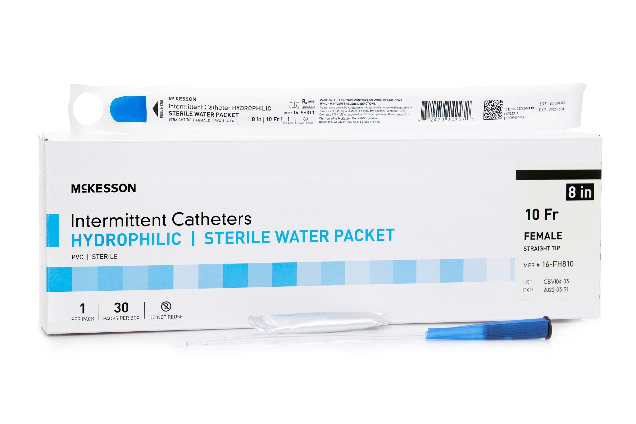 Urethral Catheter McKesson Straight Tip Hydrophilic Coated PVC 10 Fr. 8 Inch Length