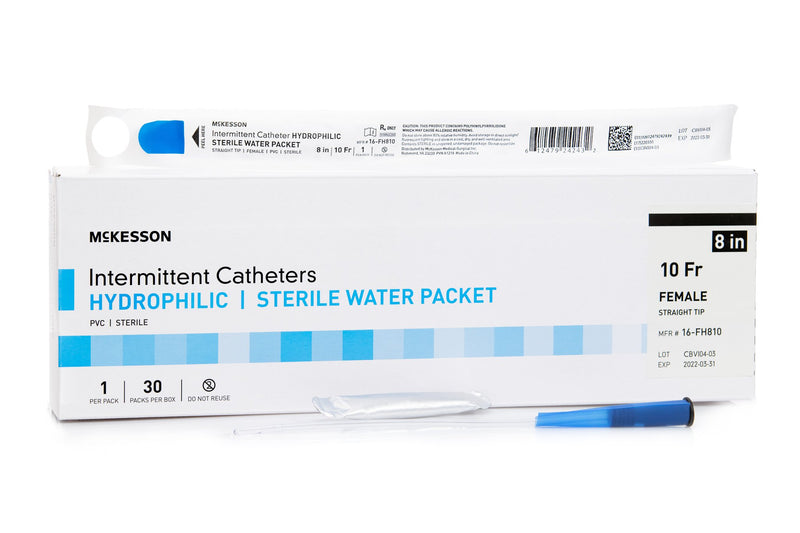 Urethral Catheter McKesson Straight Tip Hydrophilic Coated PVC 10 Fr. 8 Inch Length