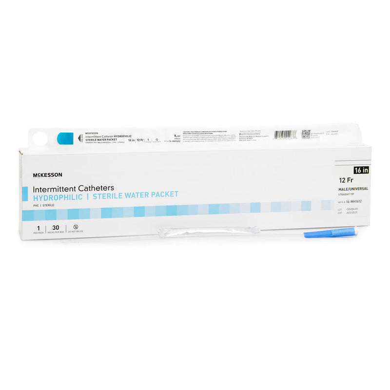 Urethral Catheter McKesson Straight Tip Hydrophilic Coated PVC 12 Fr. 16 Inch Length (Case)
