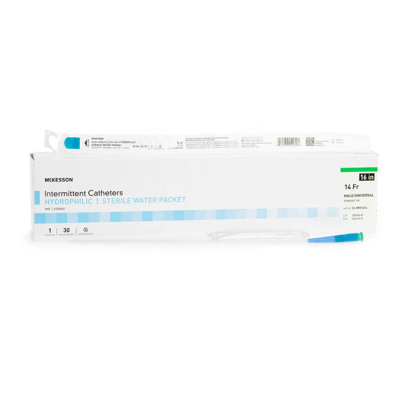 Urethral Catheter McKesson Straight Tip Hydrophilic Coated PVC 14 Fr. 16 Inch Length 