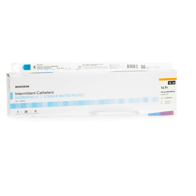 Urethral Catheter McKesson Straight Tip Hydrophilic Coated PVC 16 Fr. 16 Inch Length 