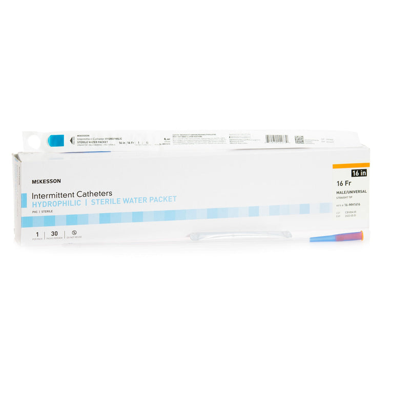 Urethral Catheter McKesson Straight Tip Hydrophilic Coated PVC 16 Fr. 16 Inch Length (Case)