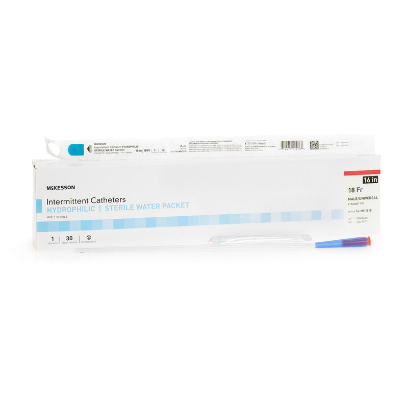Urethral Catheter McKesson Straight Tip Hydrophilic Coated PVC 18 Fr. 16 Inch Length (Case)