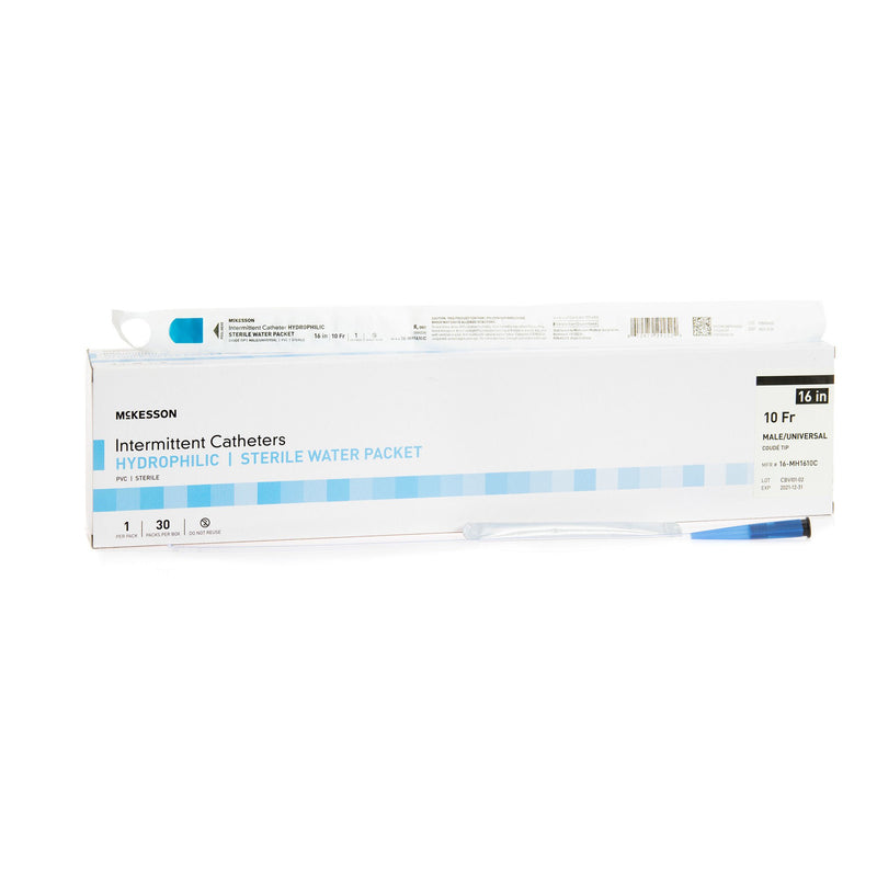 Urethral Catheter McKesson Coude Tip Hydrophilic Coated PVC 10 Fr. 16 Inch Length (Case)